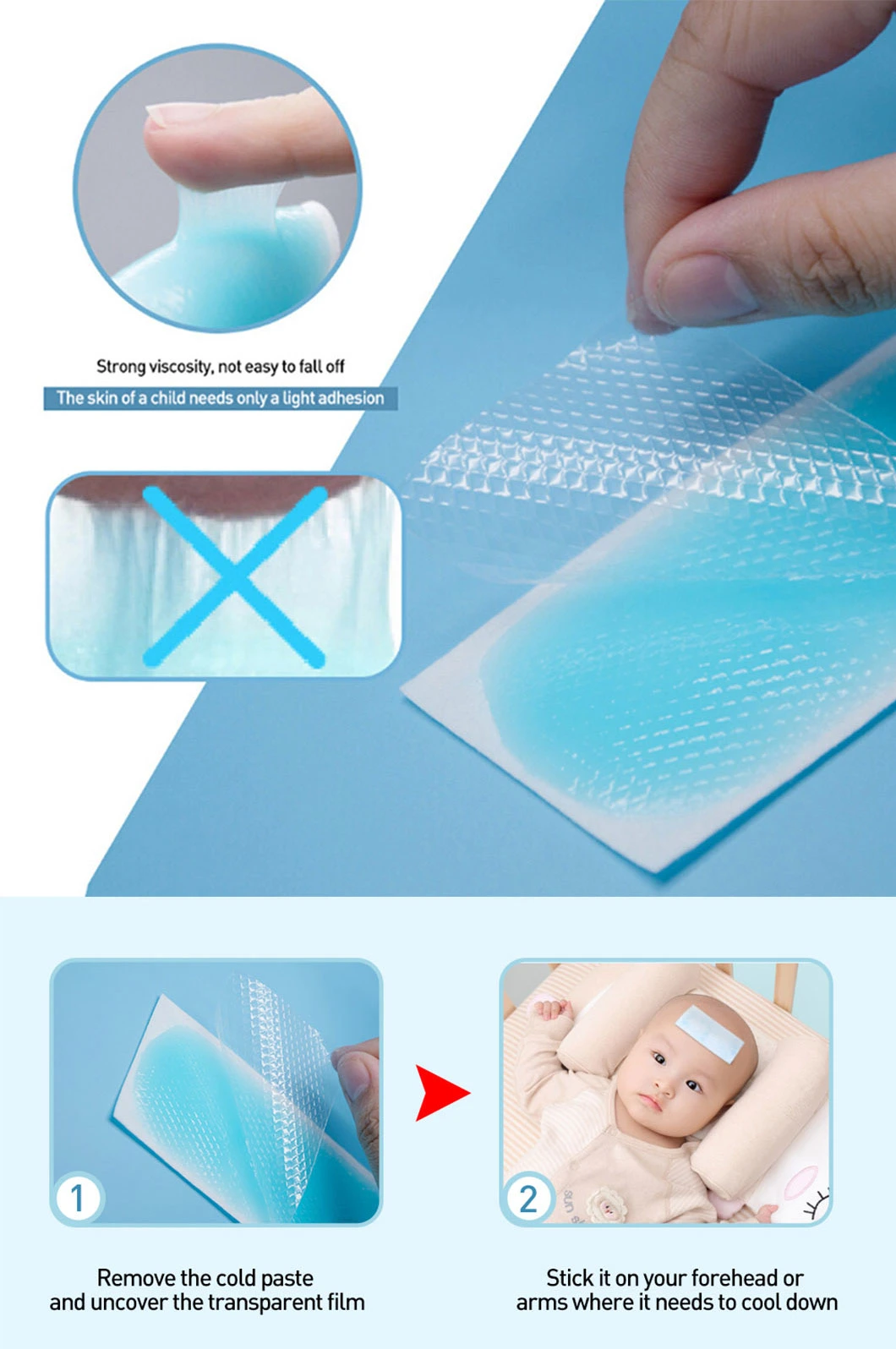 Wholesale Medical Hydrogel Fever Cooling Gel Patch for Baby Fever Cooling